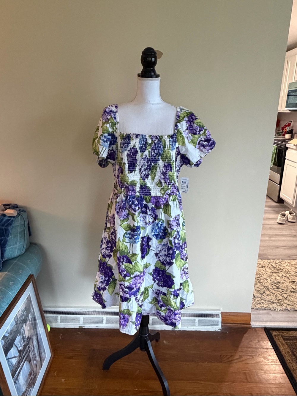 New XXL Gymboree White Midi Dress with Purple and Green Floral Print